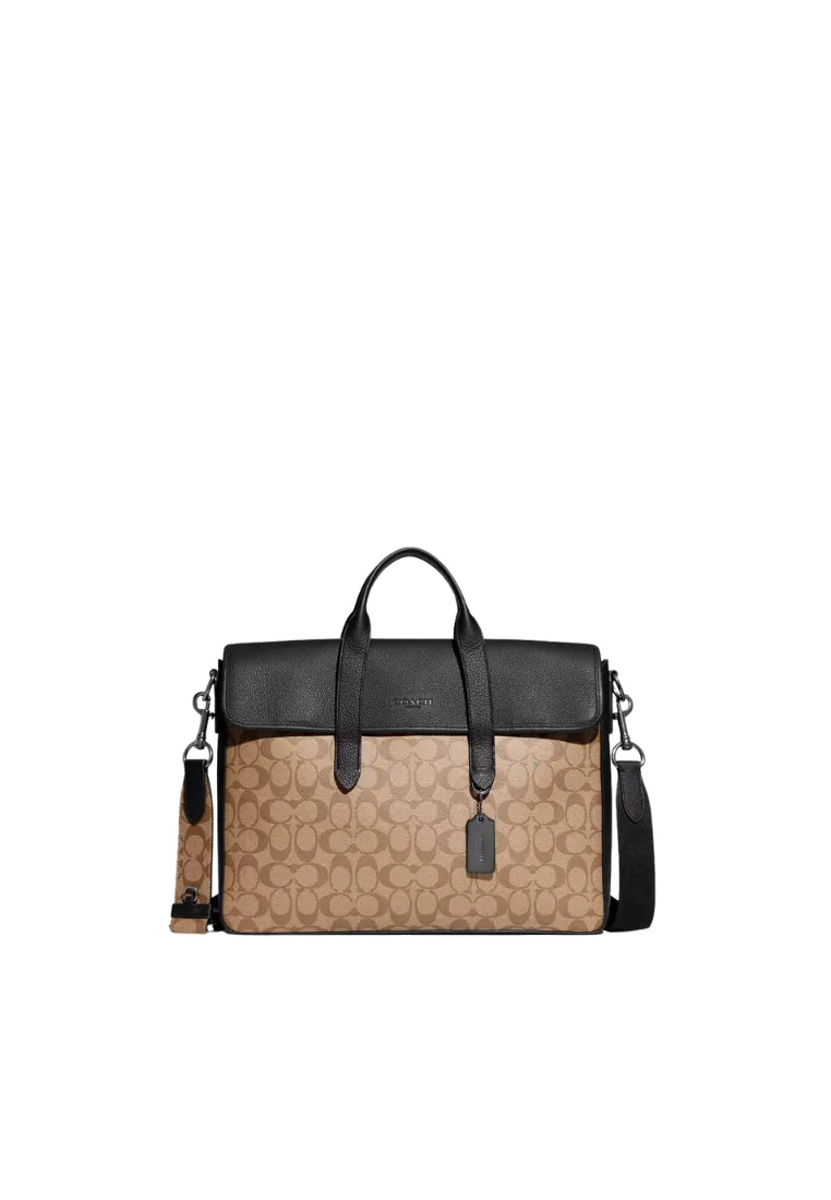 ( PREORDER ) Coach Sullivan Portfolio Brief Messenger Bag In Signature Canvas In Gunmetal Black C9873