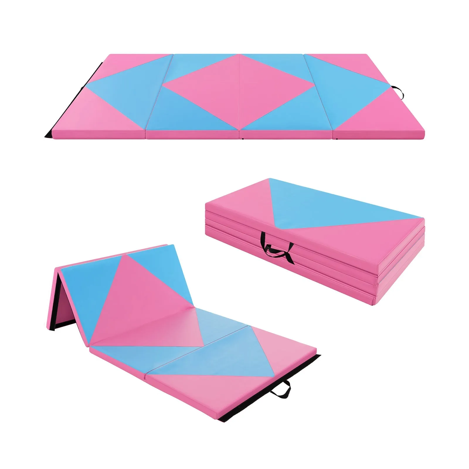 240cm PU Leather Folding Gymnastics Mat-Pink &amp; Blue