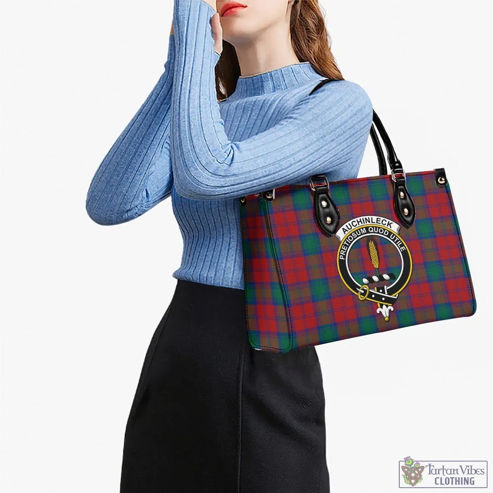 Auchinleck (Affleck) Tartan Luxury Leather Handbags with Family Crest