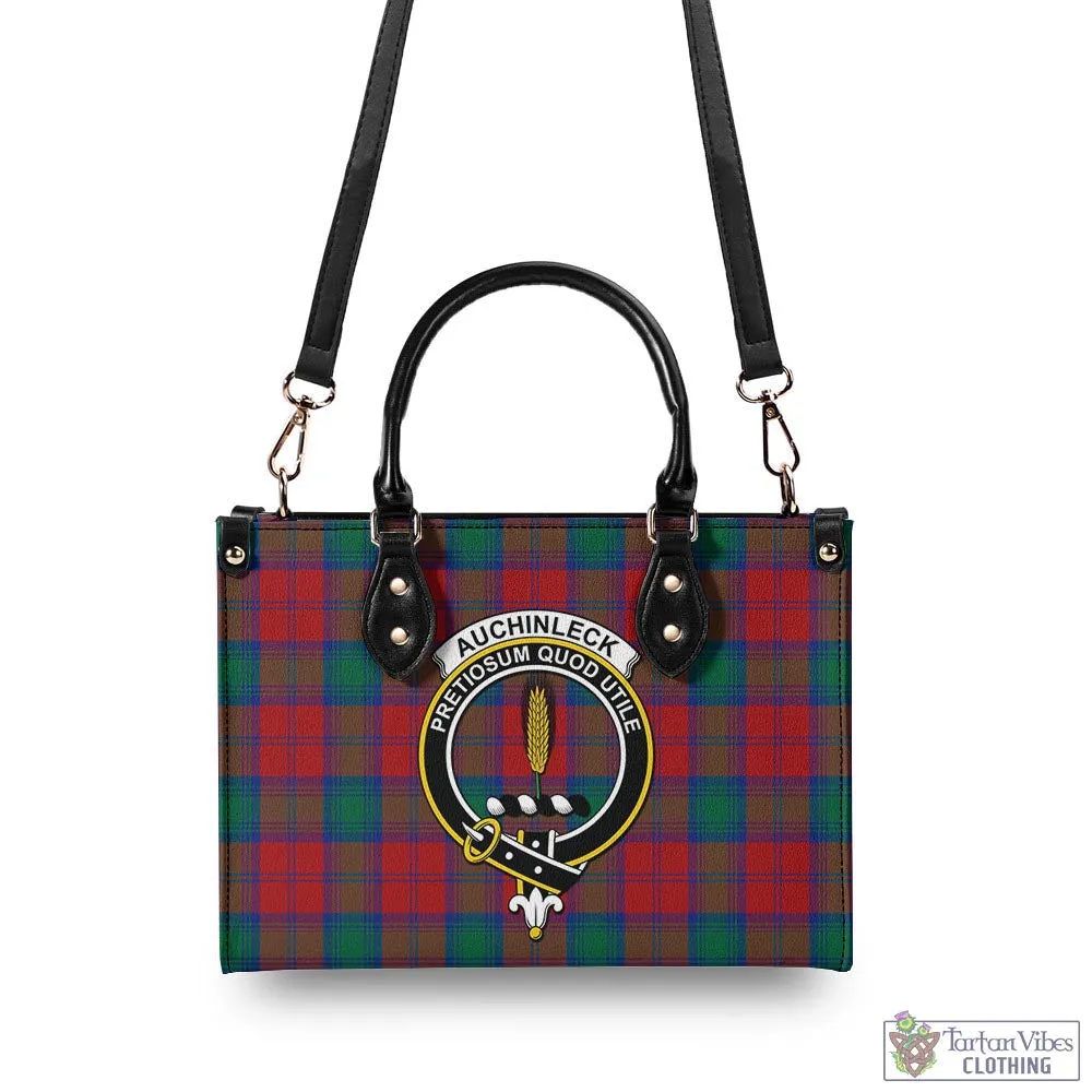 Auchinleck (Affleck) Tartan Luxury Leather Handbags with Family Crest