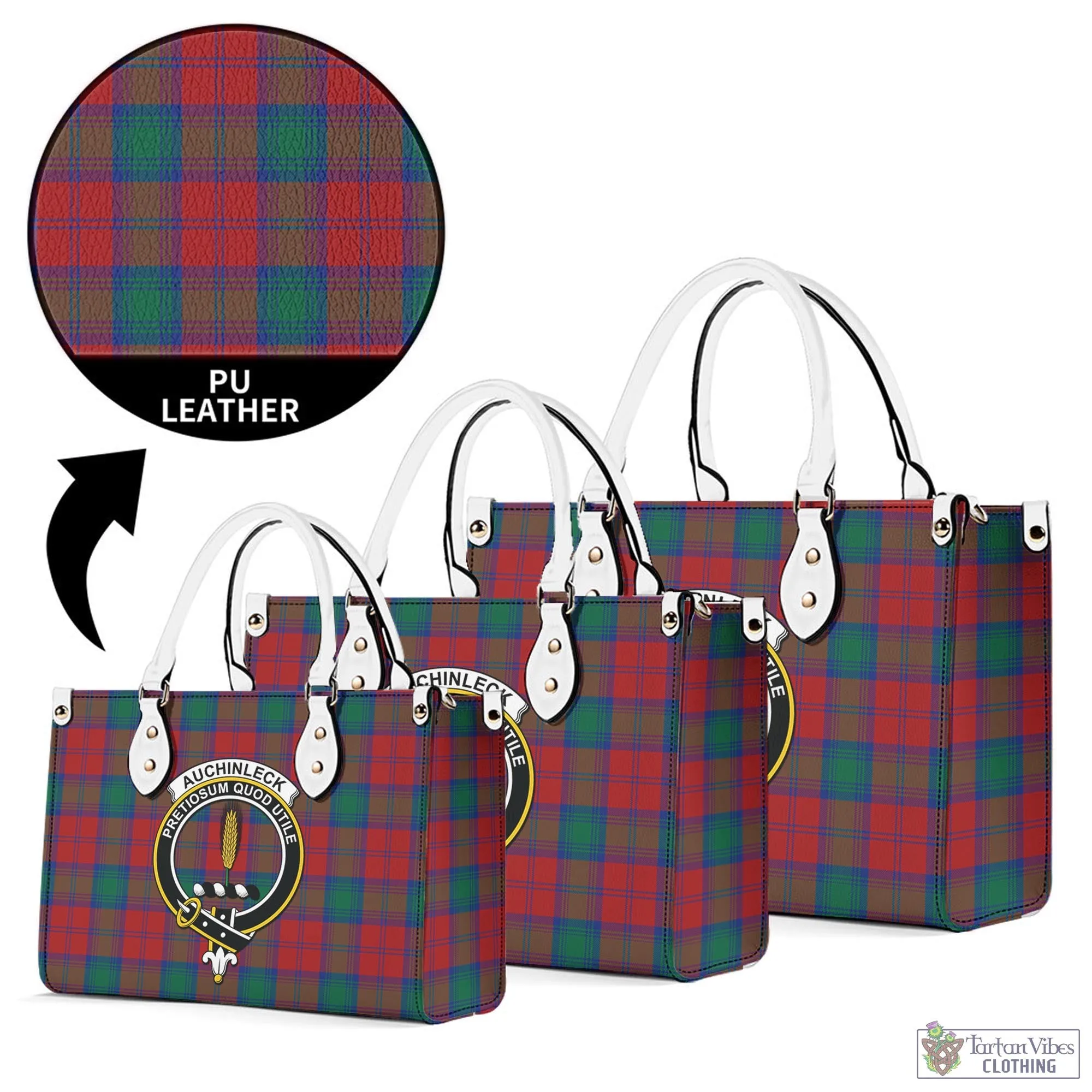 Auchinleck (Affleck) Tartan Luxury Leather Handbags with Family Crest