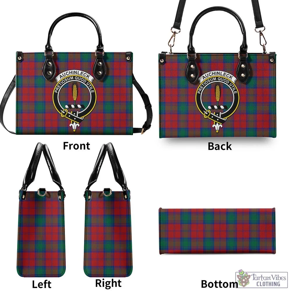 Auchinleck (Affleck) Tartan Luxury Leather Handbags with Family Crest