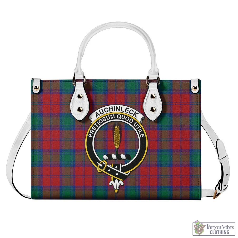 Auchinleck (Affleck) Tartan Luxury Leather Handbags with Family Crest