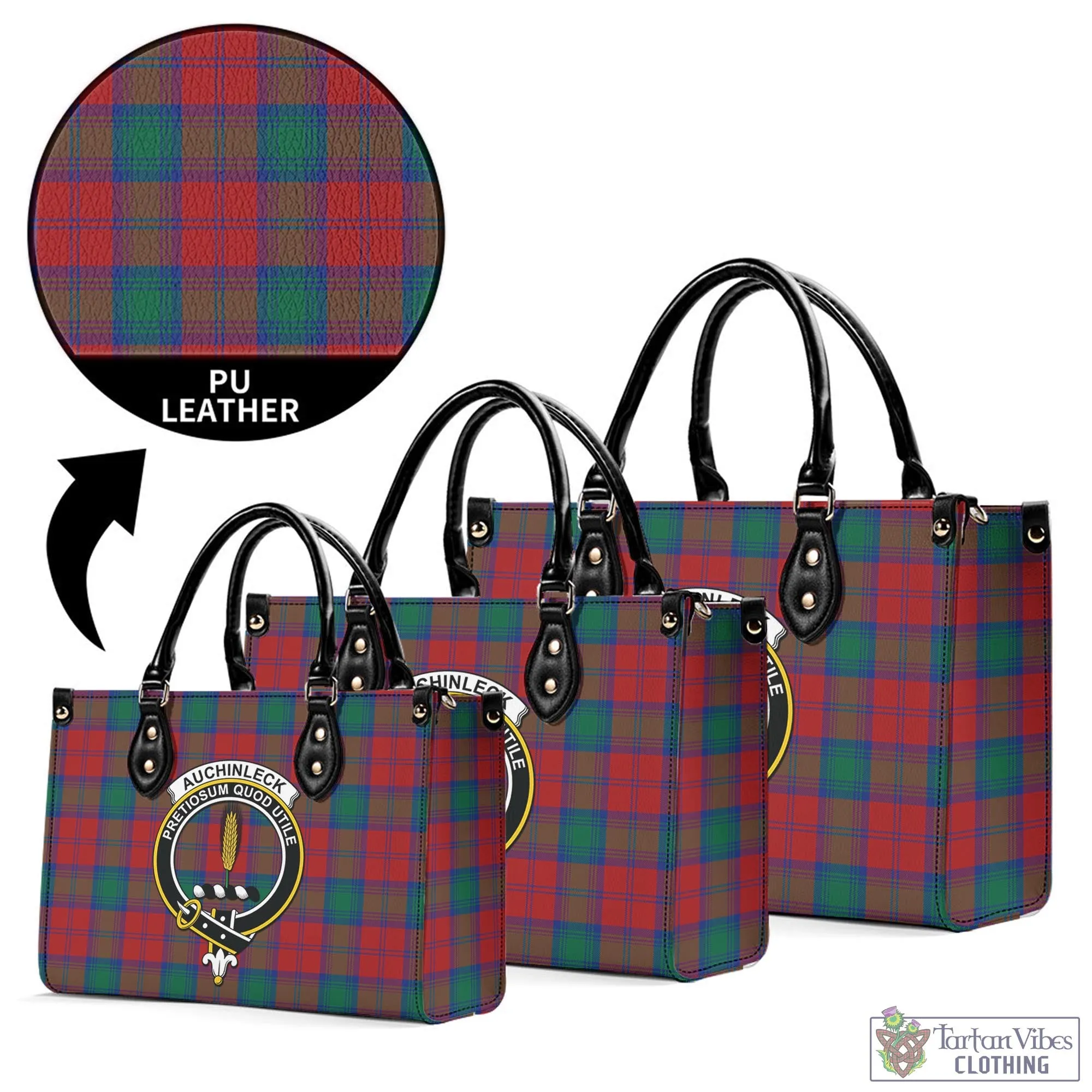 Auchinleck (Affleck) Tartan Luxury Leather Handbags with Family Crest