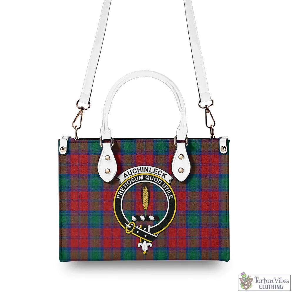 Auchinleck (Affleck) Tartan Luxury Leather Handbags with Family Crest