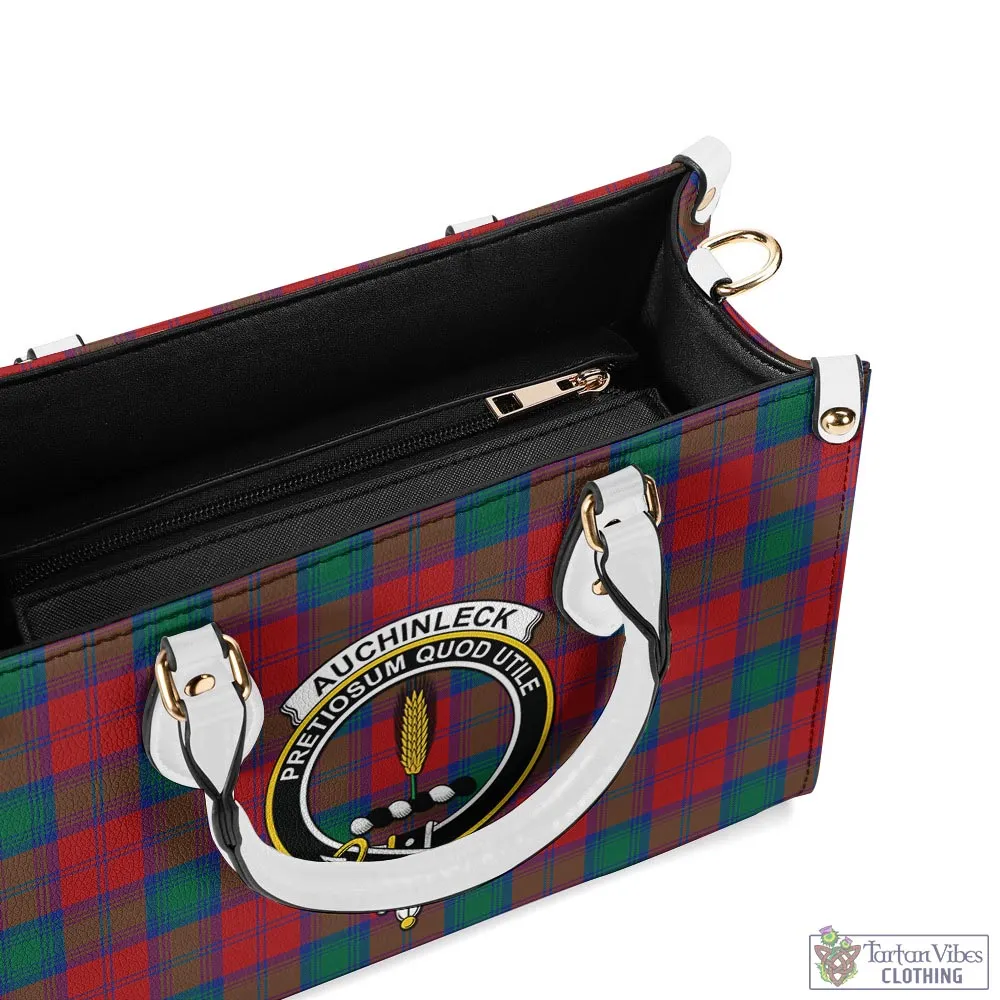 Auchinleck (Affleck) Tartan Luxury Leather Handbags with Family Crest