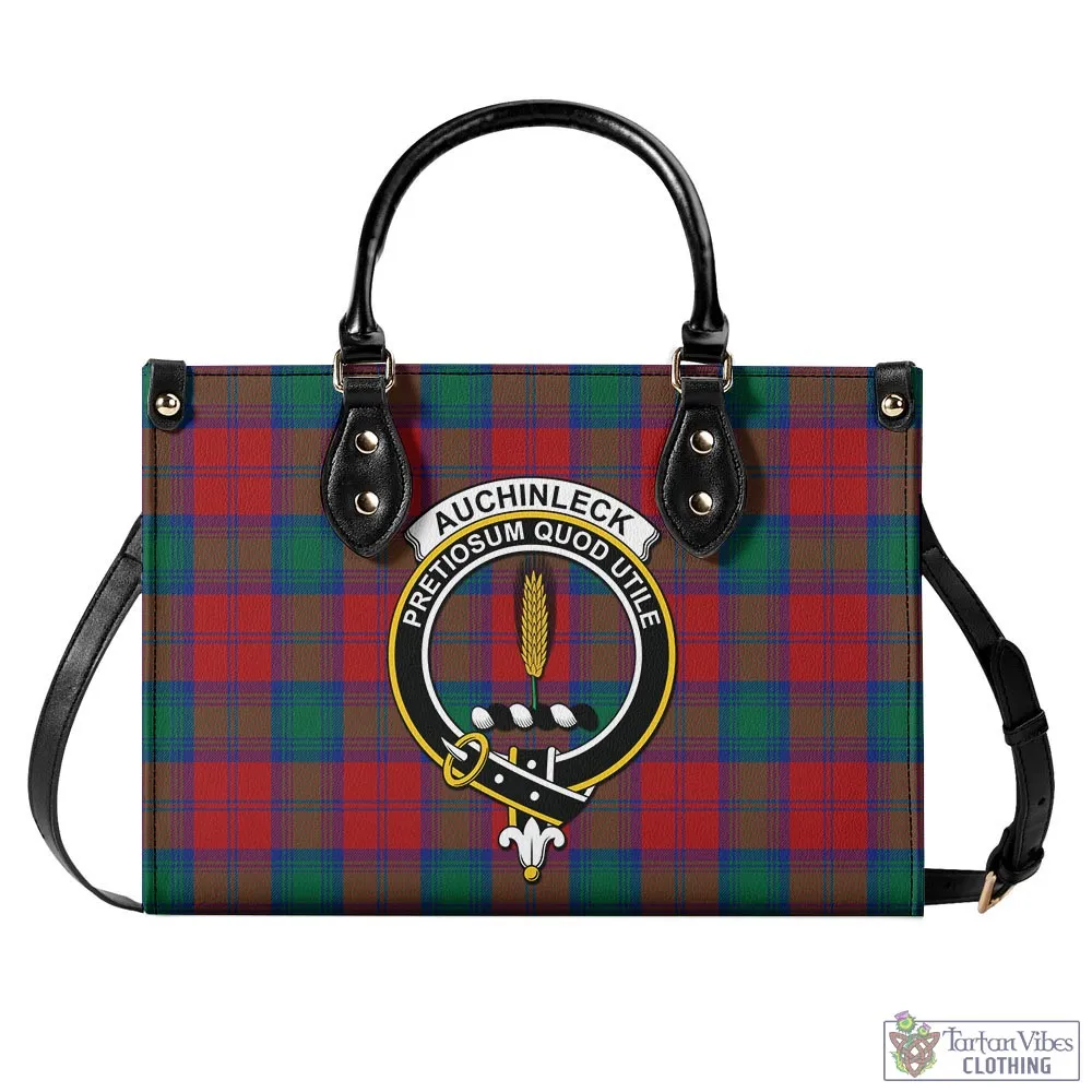 Auchinleck (Affleck) Tartan Luxury Leather Handbags with Family Crest