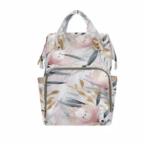 Australian Floral Pink & Grey  Diaper Bag Backpack