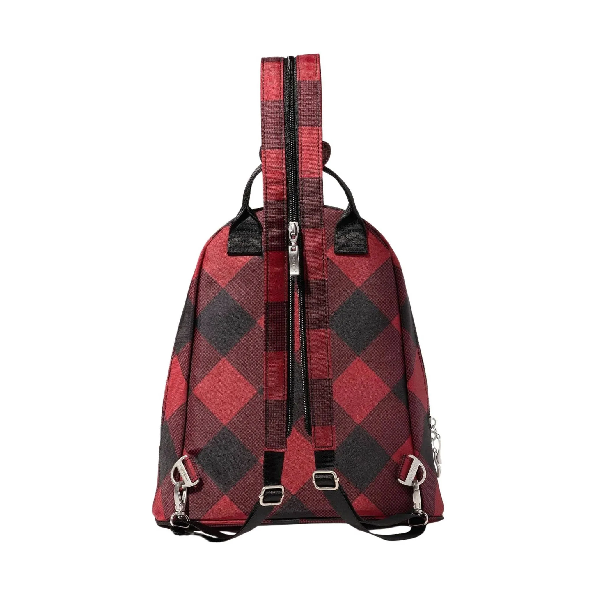 Baggallini Womens Stylish Red Buffalo Plaid Convertible Backpack - Naples Collection