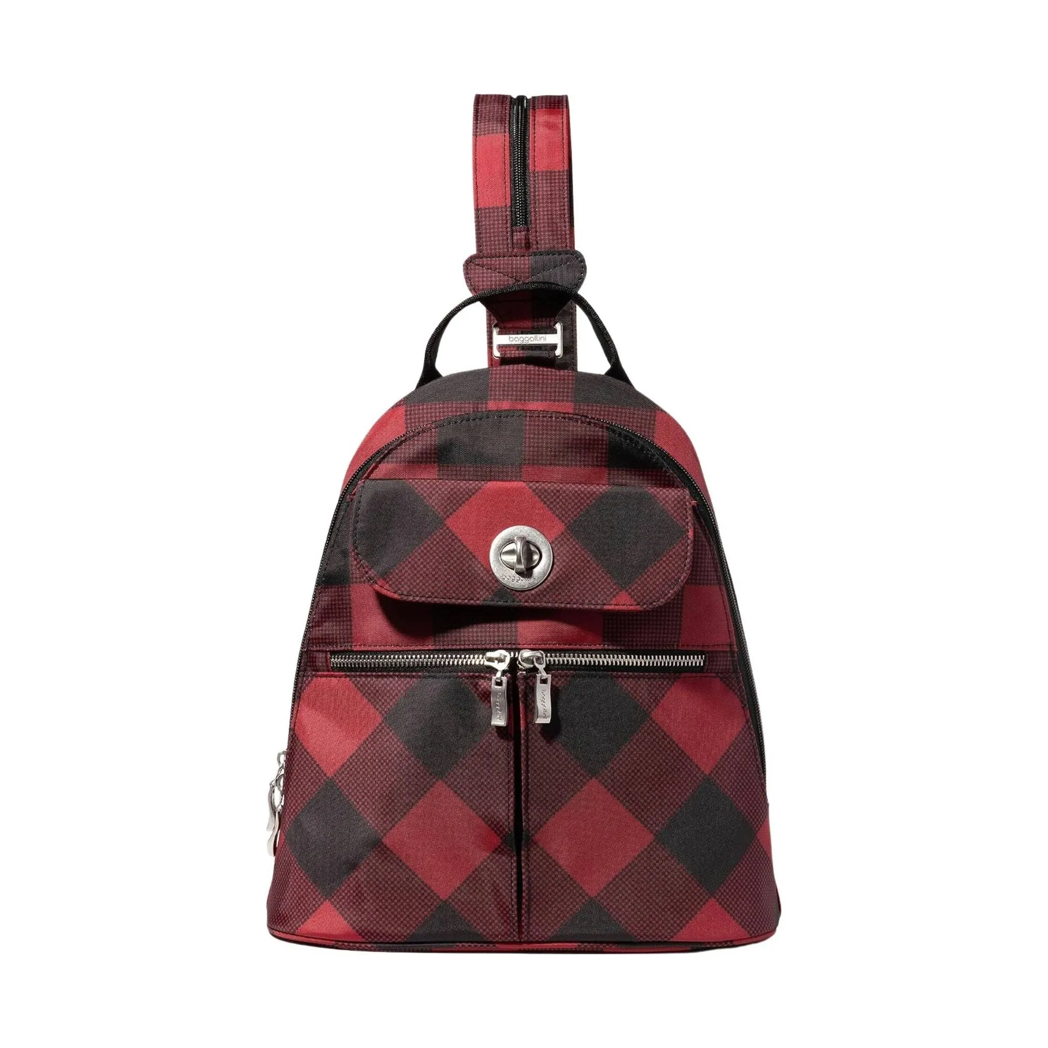 Baggallini Womens Stylish Red Buffalo Plaid Convertible Backpack - Naples Collection