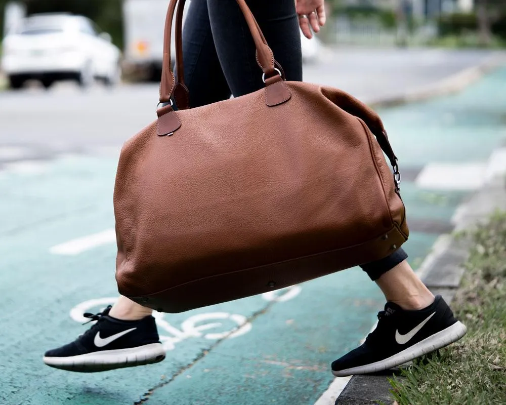 Barber Shop "Cesar Cut" Duffle Camera Travel Bag (Grained Light Brown Leather)