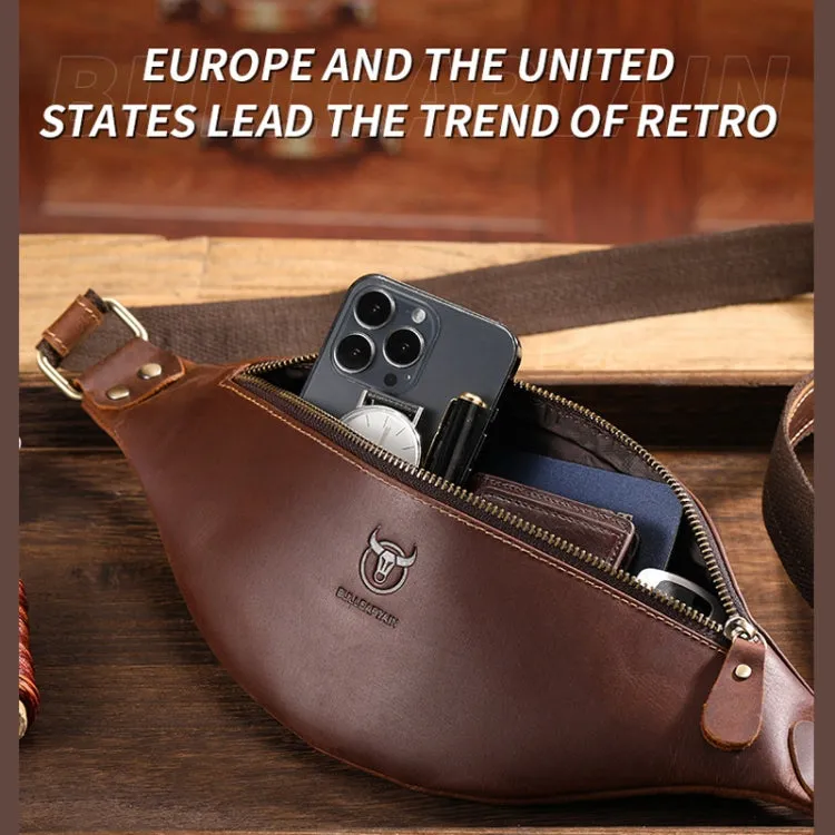 Bull Captain Retro Crazy Horse Leather Men Waist Bag Shoulder Bag Crossbody Bag(Black)