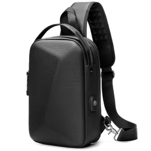 Casual Hard Shell Waterproof Chest Bag With USB Port Lightweight Outdoor Shoulder Messenger Bag(Black)