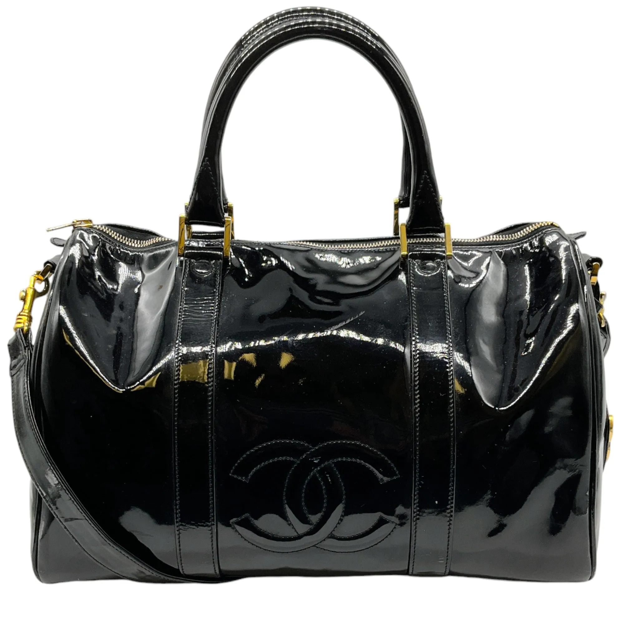 Chanel Vintage Black Patent Timeless Boston Bag