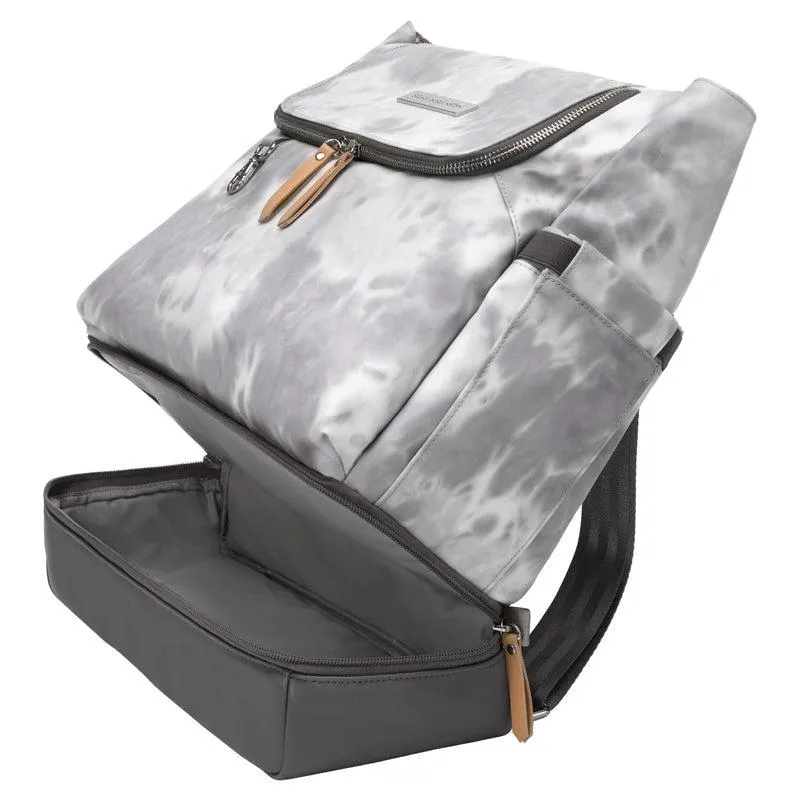 Convertible Tote Backpack Pivot Pack in Smoke Swirl Tie-Dye, Snack Pouch, Stroller Clip Bundle