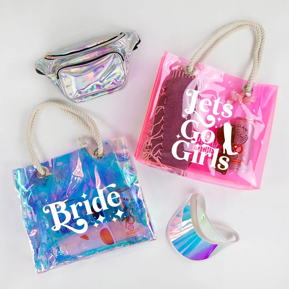 Custom Bride Bachelorette Party Tote Bag - Personalized Neon Transparent