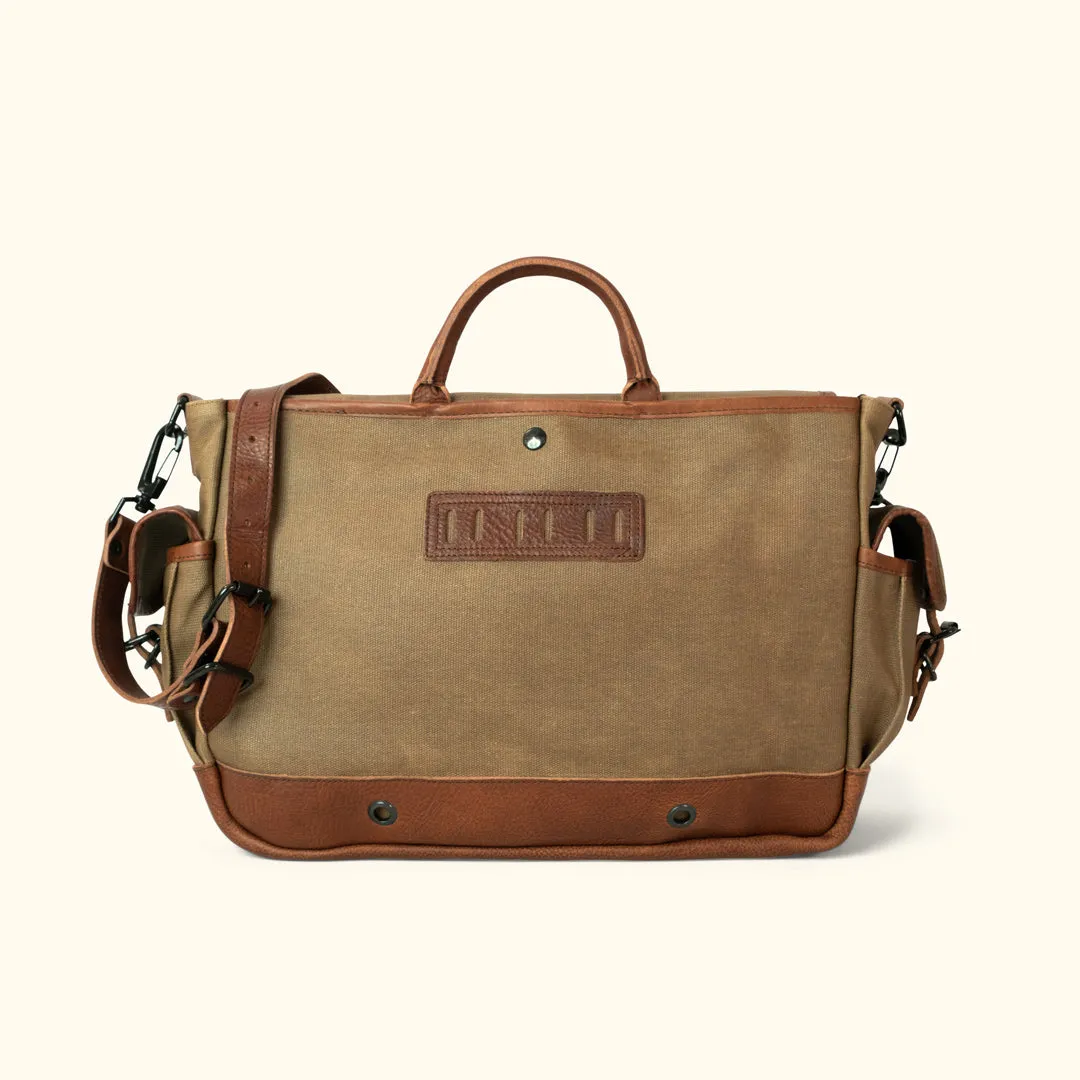 Dakota Waxed Canvas Messenger Bag | Field Khaki w/ Chestnut Brown Leather