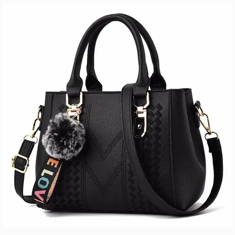 Embroidery Messenger Bags Women Leather Handbags Bags for Women Sac a Main Ladies hair ball Hand Bag