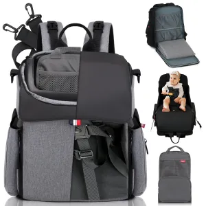 GillyGro Pro | 5-in-1 Multifunction Parent Backpack Set with Inbuilt Booster and 13" Laptop Pocket | Gray