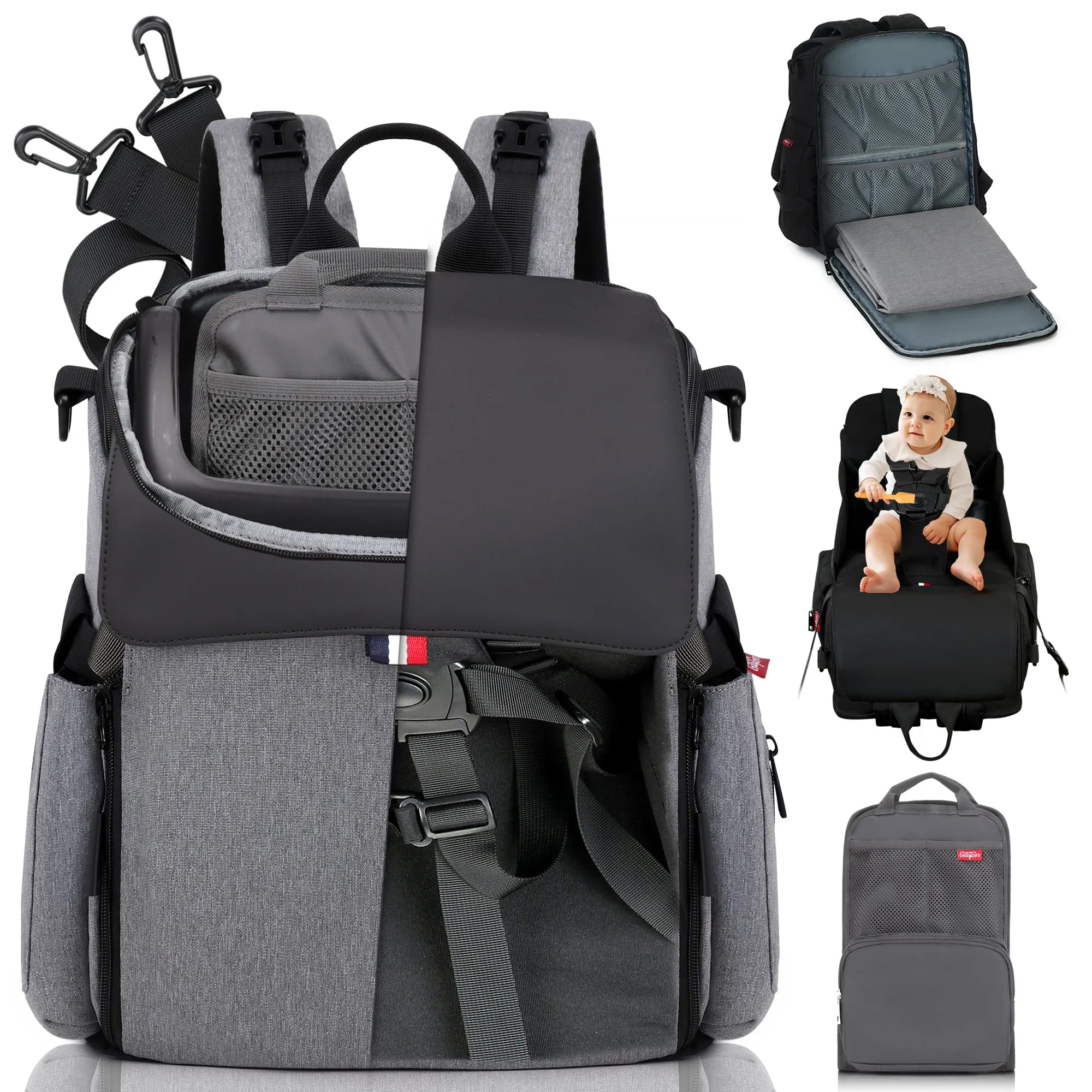 GillyGro Pro | 5-in-1 Multifunction Parent Backpack Set with Old Organizer | Gray