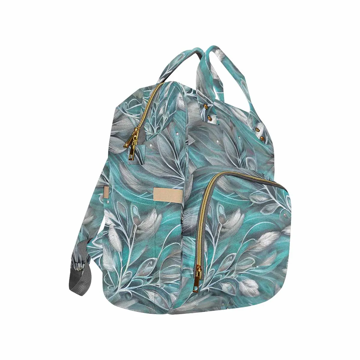 Green Elegant Floral Diaper Bag Backpack