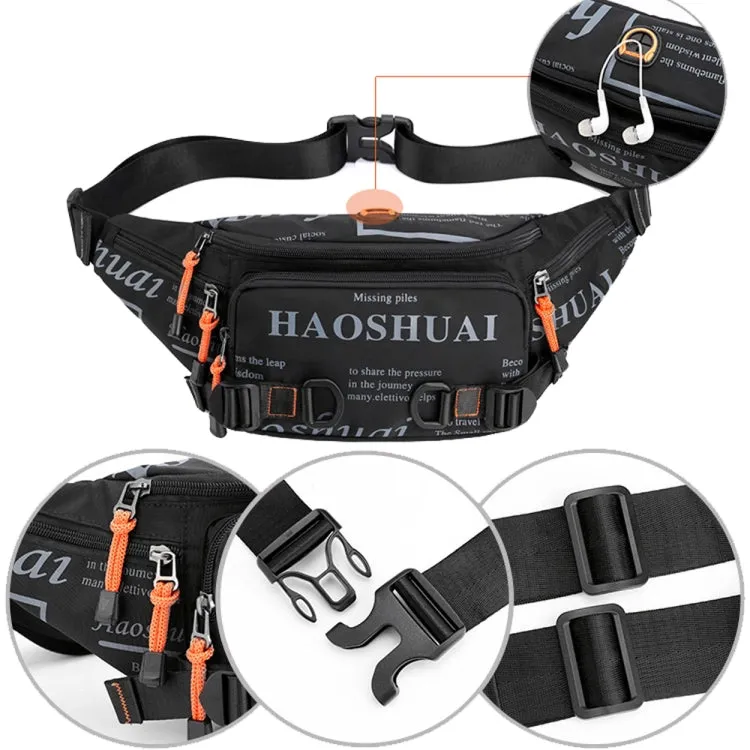 HAOSHUAI 5135 Outdoor Men Waist Bag Waterproof Nylon Cloth Men Bag(Black)