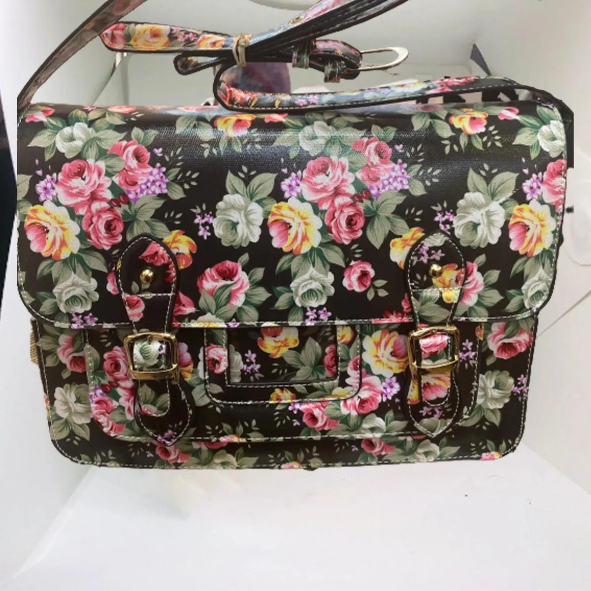 HT Fashion Bags  15"Yelllow & Pink flower glossy pattern shoulder Bag -