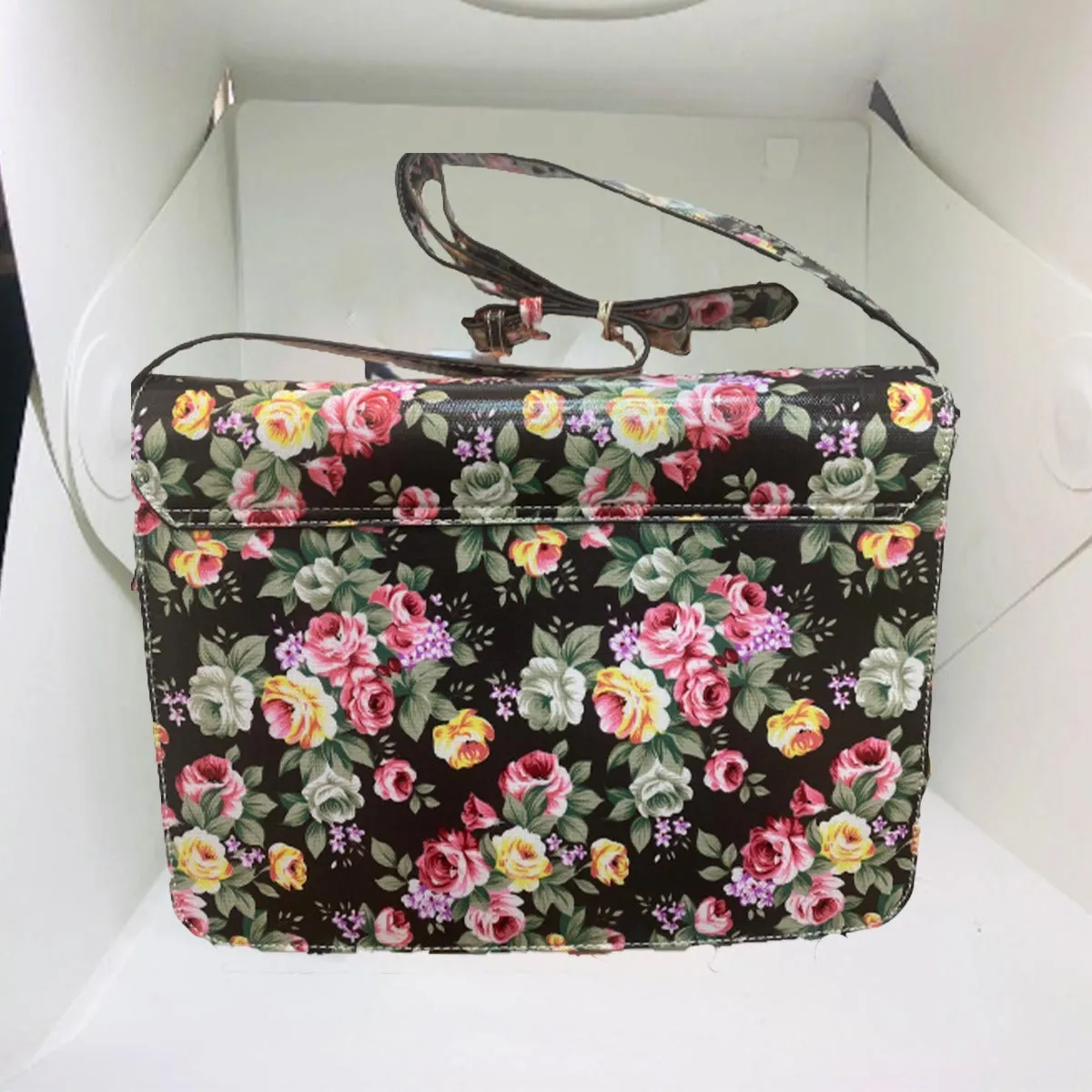 HT Fashion Bags  15"Yelllow & Pink flower glossy pattern shoulder Bag -