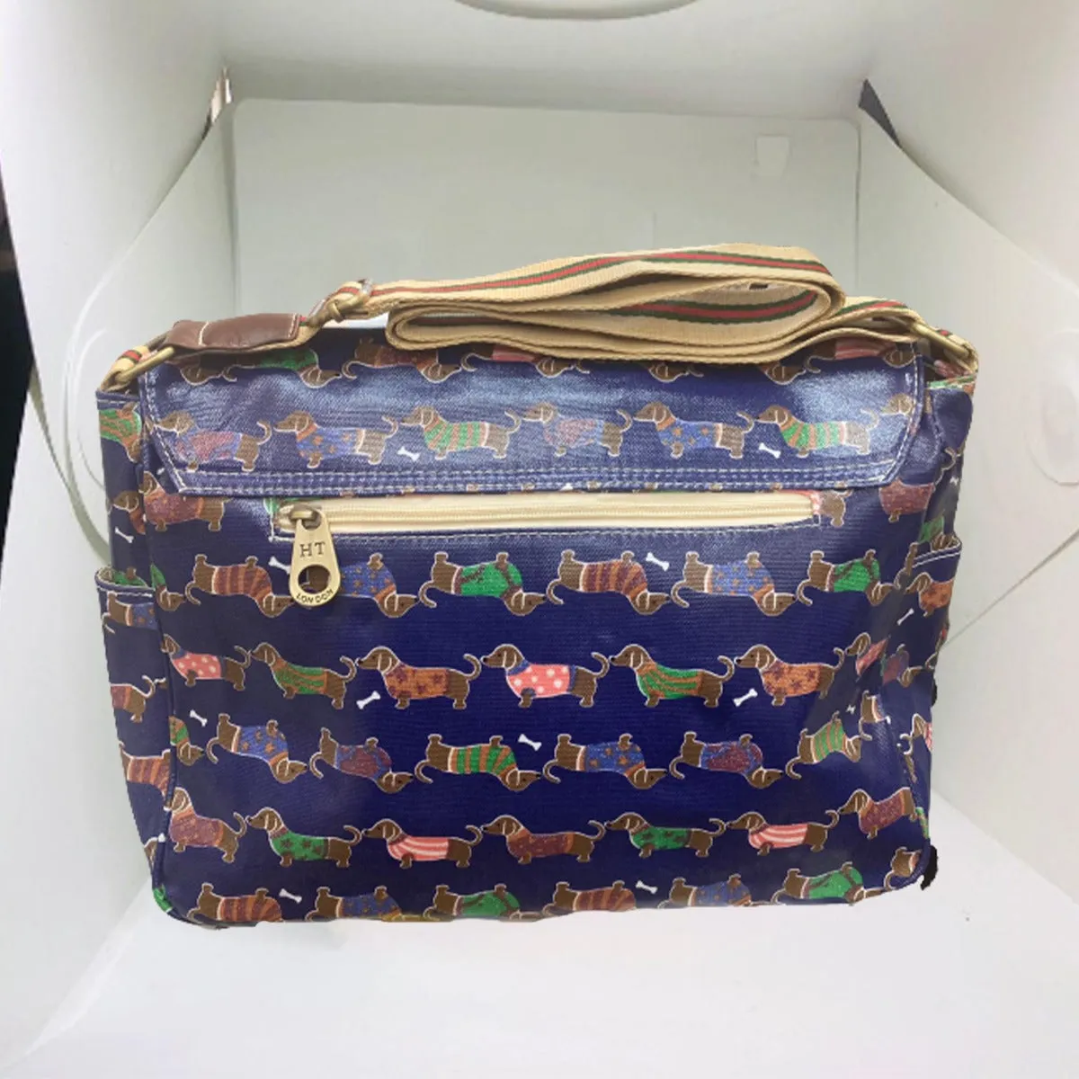 HT FASHION LONDON medium PCV satchel shoulder bag  sausage dog pattern