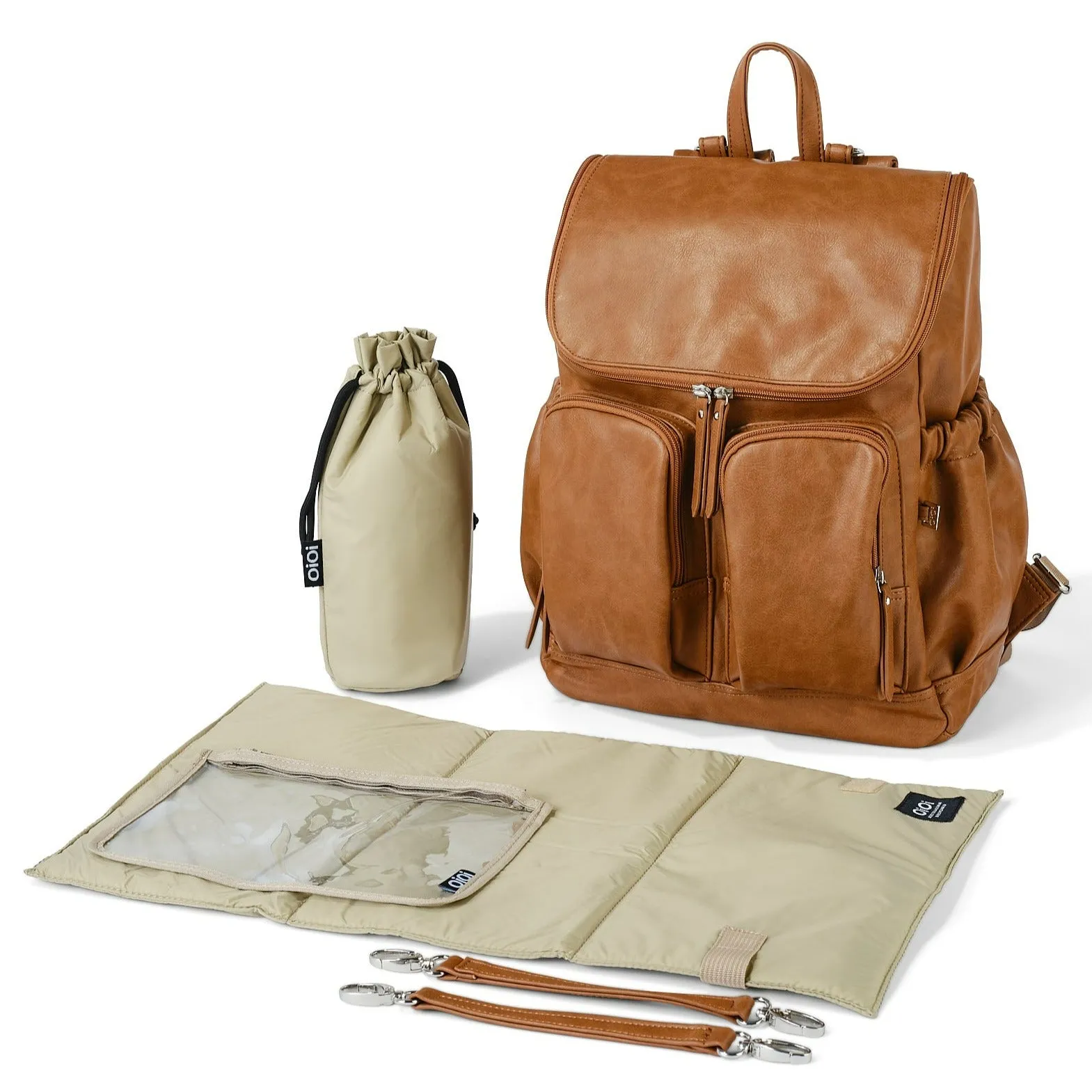 Oioi Signature Diaper Backpack - Tan Vegan Leather