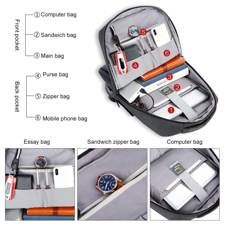 OUMANTU 9002A Business Laptop Bag Men Casual Backpack with External USB Port(Grey)