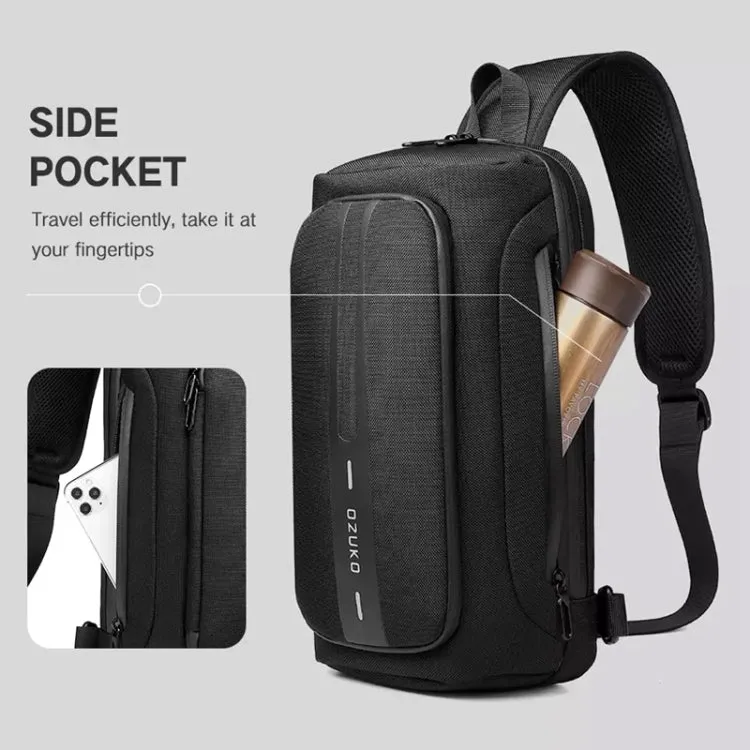 Ozuko 9315 Outdoor Waterproof Men Business Chest Bag Anti-theft Shoulder Messenger Bag with External USB Charging Port(Black)