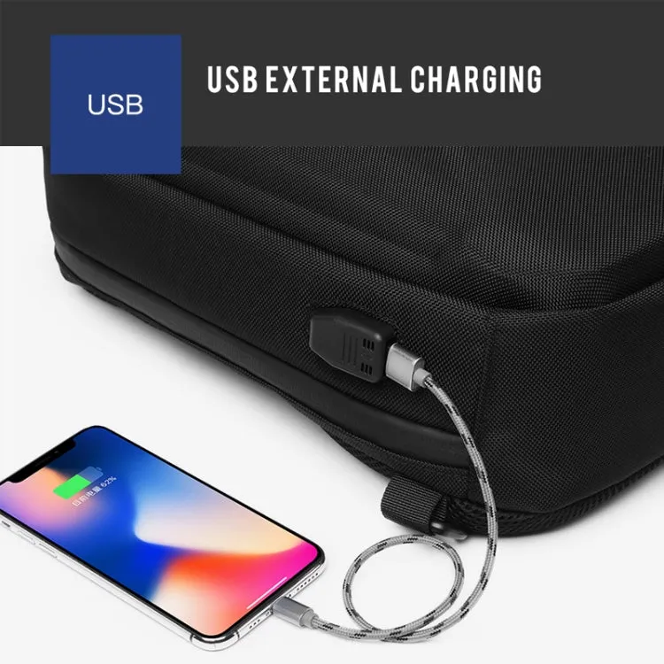 Ozuko 9321 Outdoor Anti-Theft Oxford Cloth Men Chest Bag Waterproof Messenger Bag with External USB Charging Port(Navy Blue)