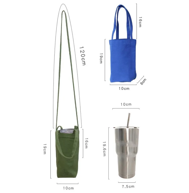 Portable Water Cup Coffee Bag Outdoor Thermal Insulation Solid-Color Canvas Cup Cover, Specification: Crossbody (Light Purple)