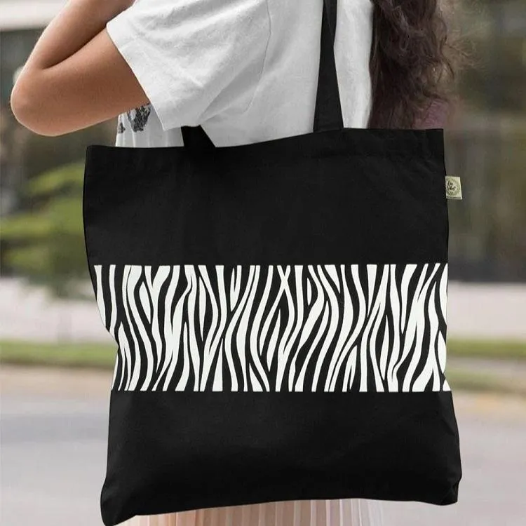 Premium Cotton Canvas Tote Bag- Zebra Black