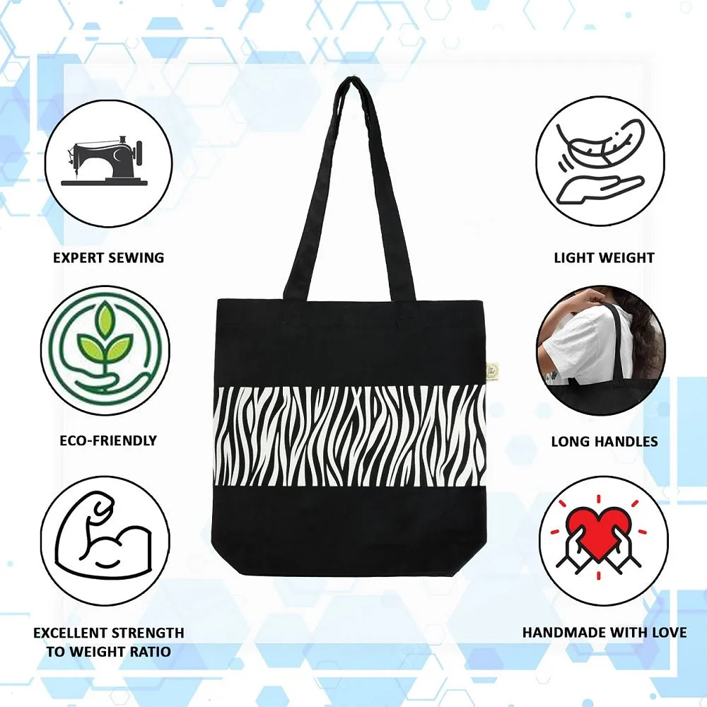 Premium Cotton Canvas Tote Bag- Zebra Black