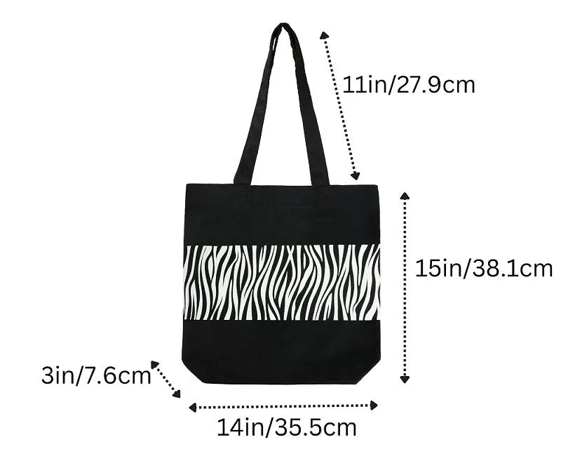 Premium Cotton Canvas Tote Bag- Zebra Black