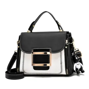 Sleek Two-Tone Top Handle Faux Leather Handbags