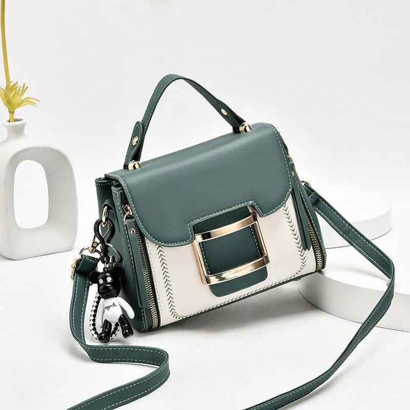 Sleek Two-Tone Top Handle Faux Leather Handbags