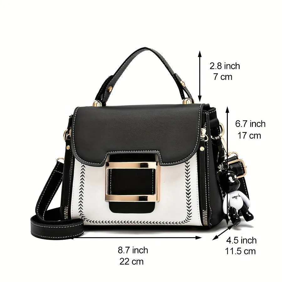 Sleek Two-Tone Top Handle Faux Leather Handbags