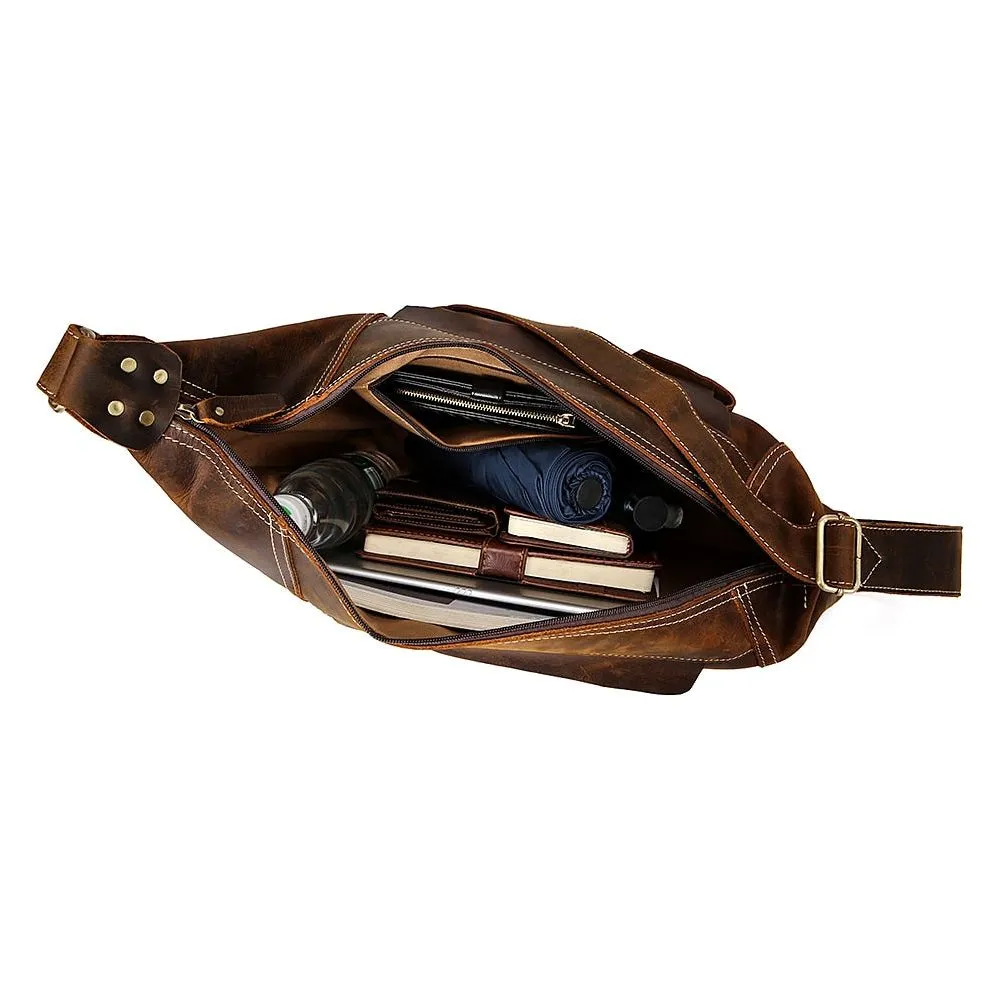 SnazzyMan Leather Zipper Chest Pack Messenger Bag