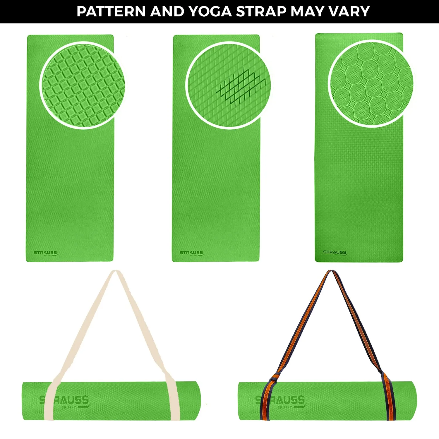 Strauss Anti Skid EVA Yoga Mat with Carry Strap, 4mm, (Green)