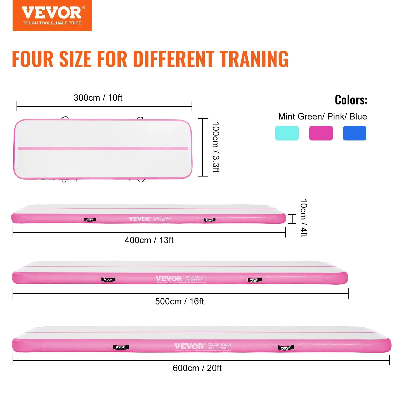 Vevor Gymnastics Air Mat 4" Thickness 16' Inflatable Tumbling Track with Electric Pump New