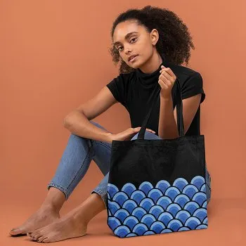 Wave Black - 100% Cotton Canvas Sustainable Tote Bag with Zip