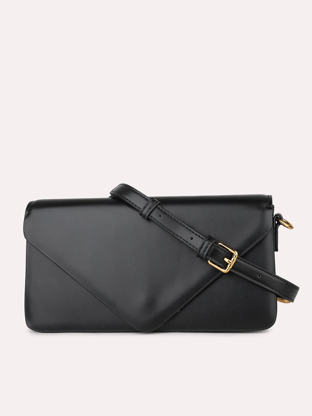 Women Black Envelope Sling Clutch with Chain Handle