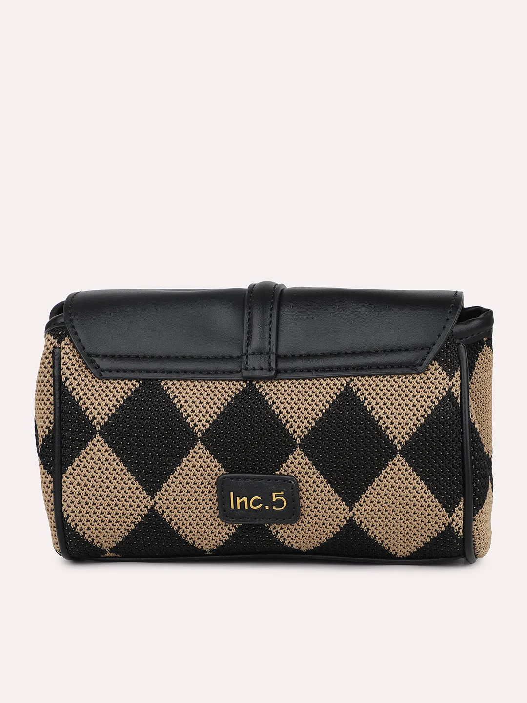 Women Black Geometric Black Design Textured Structured Sling Bag