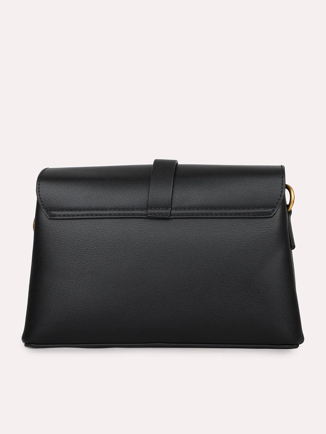 Women Black Solid Structured Sling Bag with Front Lock Detail