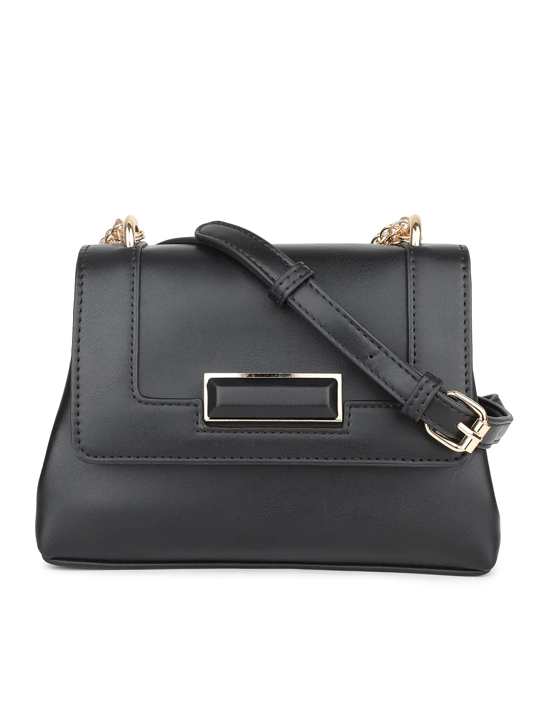 Women Black Structured Sling Bag