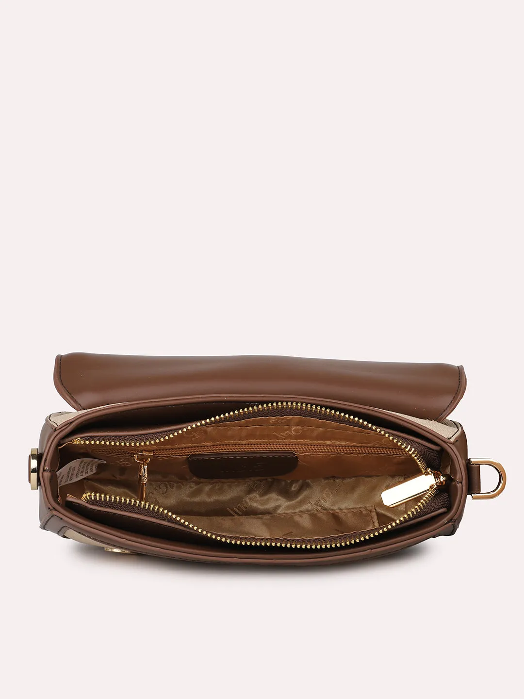 Women Brown Self Design Structured Sling Bag