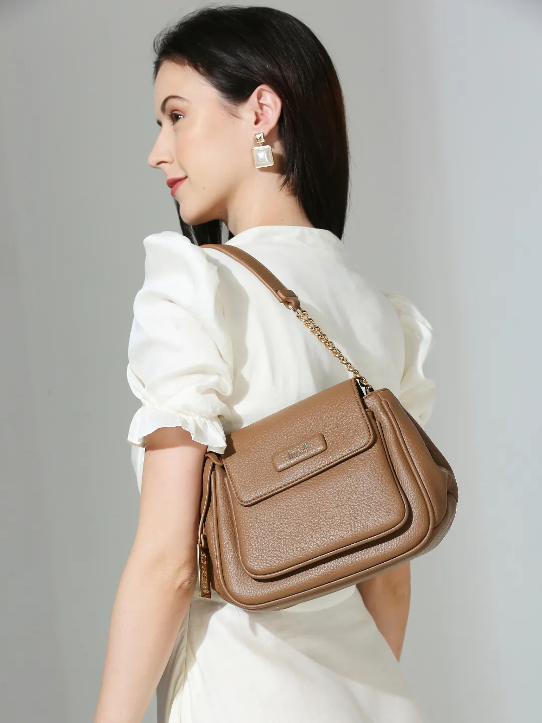 Women Brown Solid Structured Sling Bag